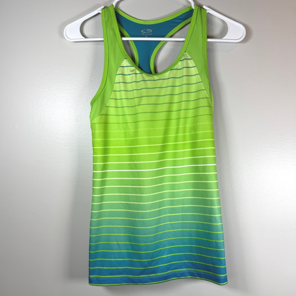 C9 by Champion Womens‎ S Green Ombre Striped Racerback Tank Top Built-in Bra Gym